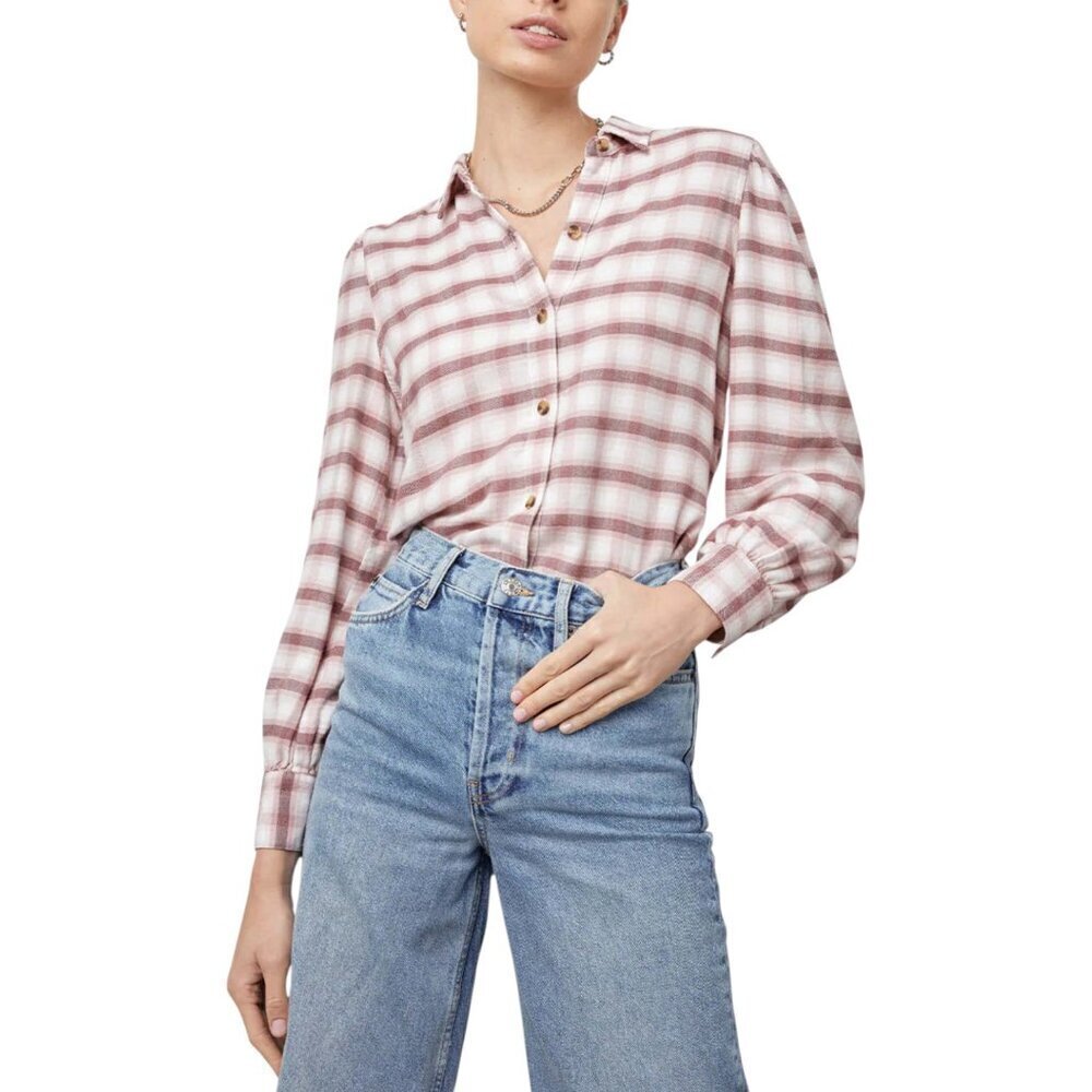 Rails Angelica Shirt Rose Pink Plaid Puff Shoulder Flannel Sz S